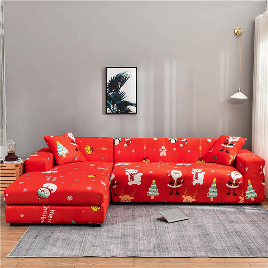Christmas Sofa Cover Stretchable Couch Slipcover - Santa Claus Print, Holiday Decoration, 1/2/3 Seater Protector