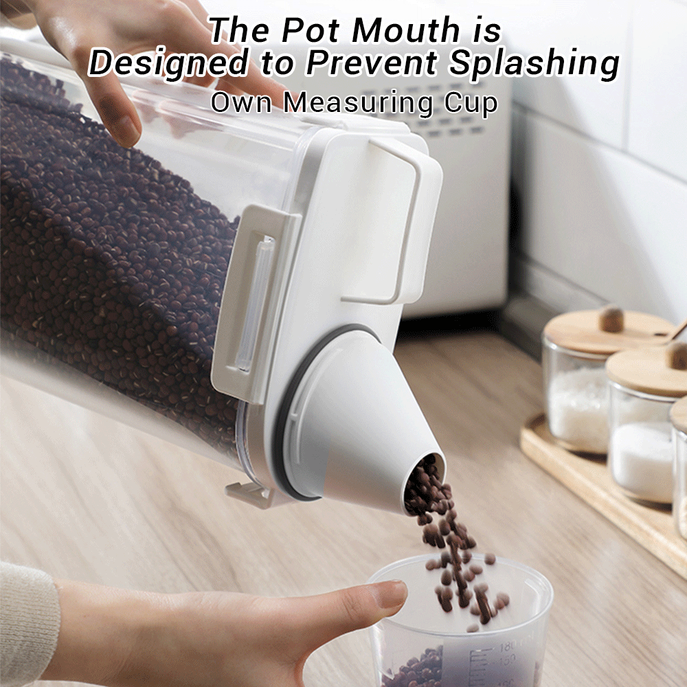 Large Grain Storage Container with Measuring Cup - Airtight, Moisture-Proof Plastic Food Dispenser Box