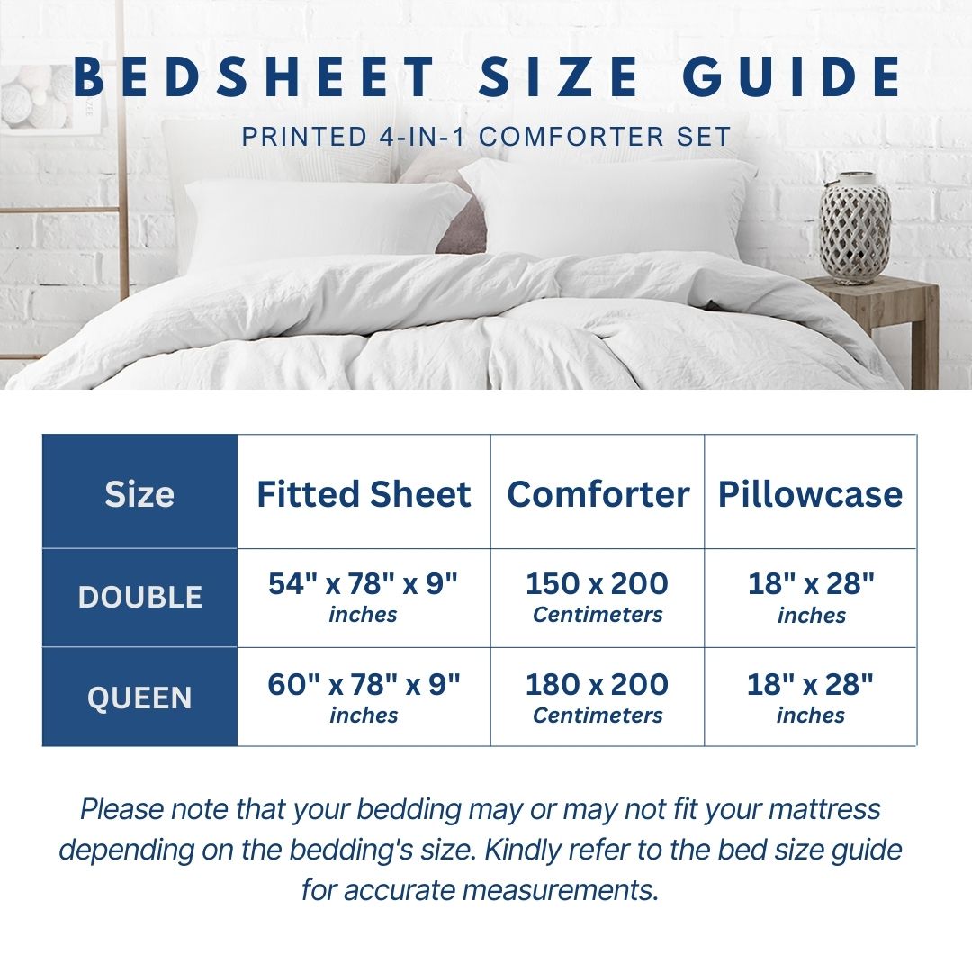 4-in-1 Bed Sheet Set: 1 Fitted Sheet with Garter, 2 Pillowcases, and 1 Comforter / MILEY