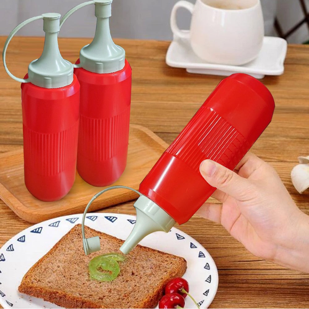 Red Plastic Squeeze Bottle with Nozzle Cap | Sauce, Oil, Condiment Dispenser | Leak-Proof & Reusable Kitchen Tool