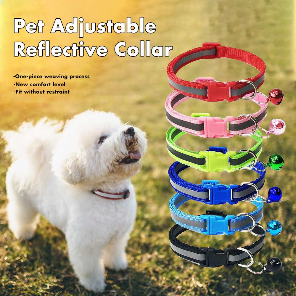 Pet Collar Dog Collar Puppy Reflective Collar Adjustable Cat collar Safety Buckle Bell Neck Strap