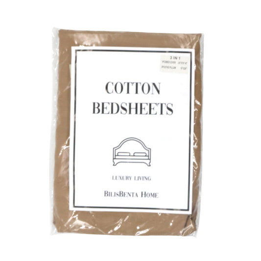 3-in-1 Plain Striped Coffee Bedsheet Set – Corner Garterized Plain Striped Bedding with 2 Pillowcases Set