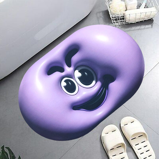 Cute Cartoon Anti-Slip Bathroom Floor Mat - Soft 3D Funny Face Rug for Home, Washable & Absorbent