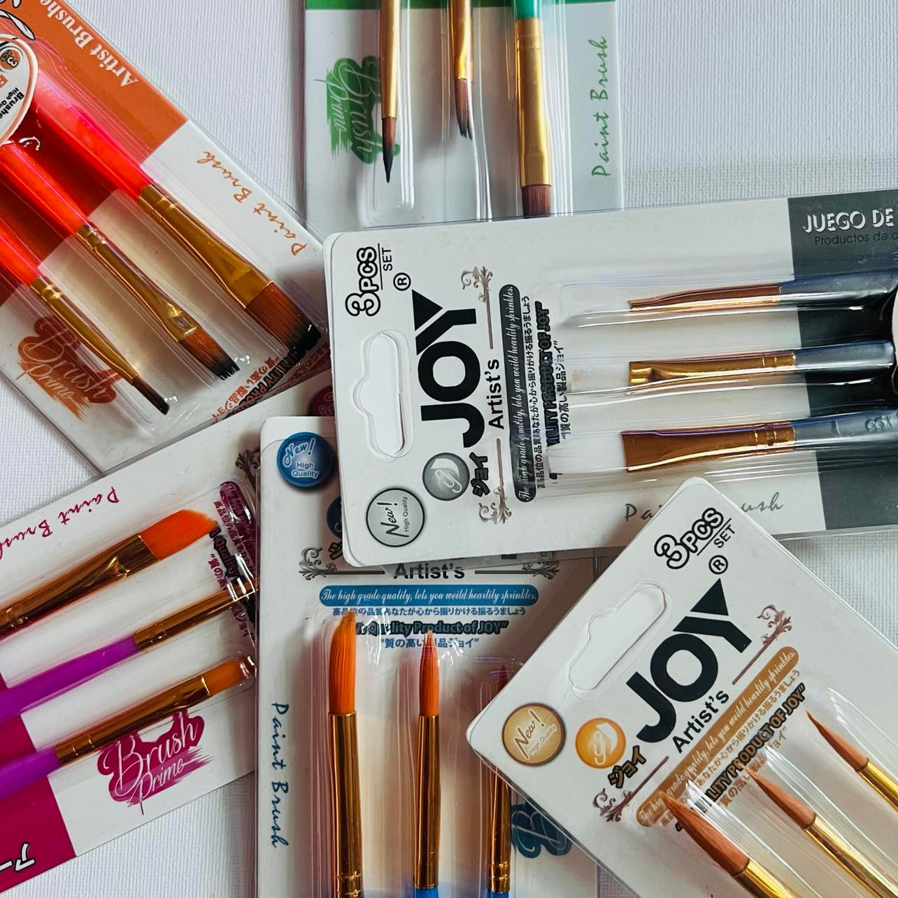 Joy Artist Paint Brush set 6 pieces and 3 pieces Flat Round Pointed Tip Paintbrushes, Nylon Hair Paint Brushes for Acrylic Oil Watercolor, Watercolor Brush