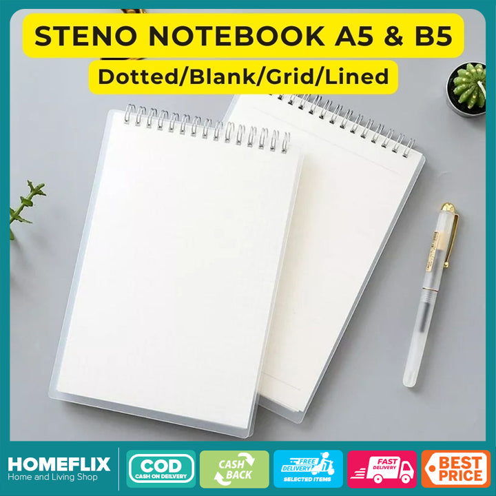Notebook A5/B5 Dotted/Blank/Grid/Lined Page With Clear Cover For School Supplies Stationery | Choose Variations Dotted, Blank, Grid or Lined