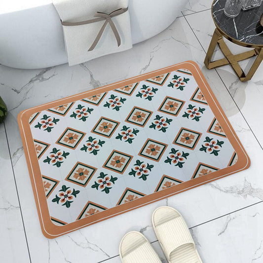 Non-Slip Absorbent Bathroom Mat – Vintage Tile Design Water-Resistant Quick-Dry Floor Rug