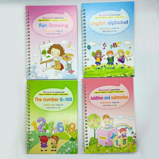 Children's Magic Book 4 Volumes/sets Of Reusable 3D Magic Practice Notebooks