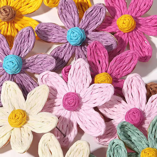 Cute Handmade Woven Sunflower Stud Earrings – Raffia Flower Earrings for Women, Beach Vacation