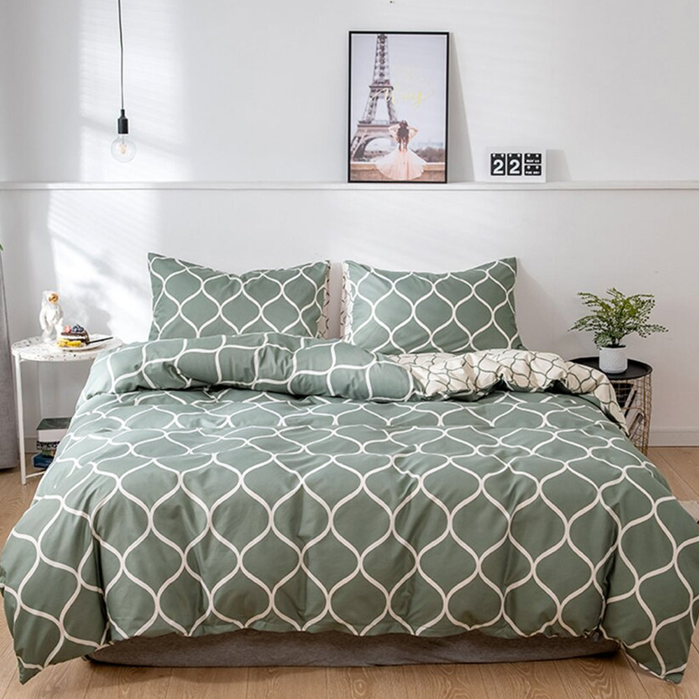 3IN1 Peach Pink, Flower and Geometric Design Bedsheet Set 1pc Fitted Sheet 2pcs Pillow Case