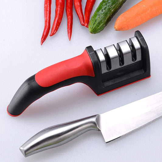 3-Stage Knife Sharpener Professional Kitchen Tool for Straight Blades – Manual Sharpening for Chef & Home Use