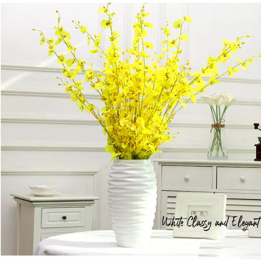 Artificial Dancing Orchid Flowers - Home & Office Decor, Elegant Faux Yellow Floral Arrangement