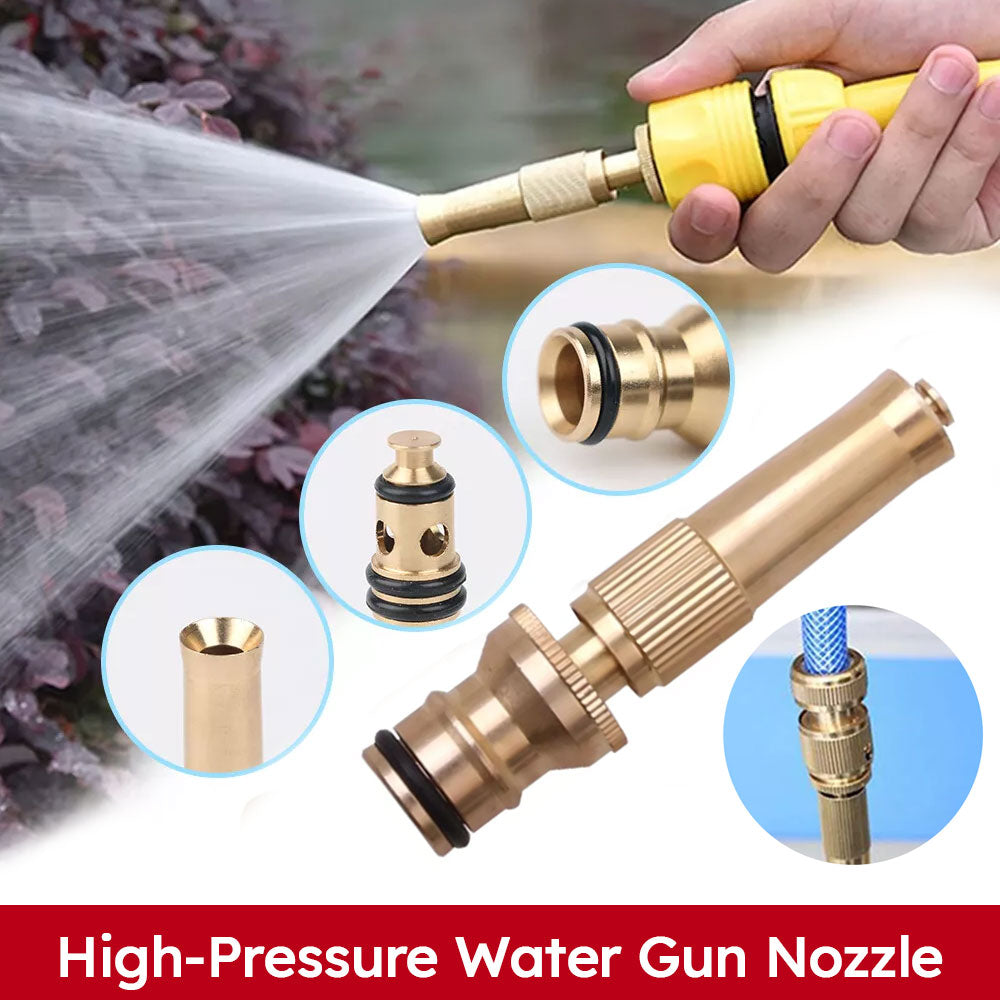 High Pressure Water Gun Spray Nozzle Brass Direct Spray Sprinkler Quick Connector Garden Hose Adjustable Pressure Car Washer