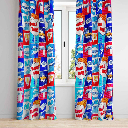 Comic Book Style Blackout Curtains - Boom, Pow, Wham Design - Kids Room, Bedroom, Playroom Window Drapes
