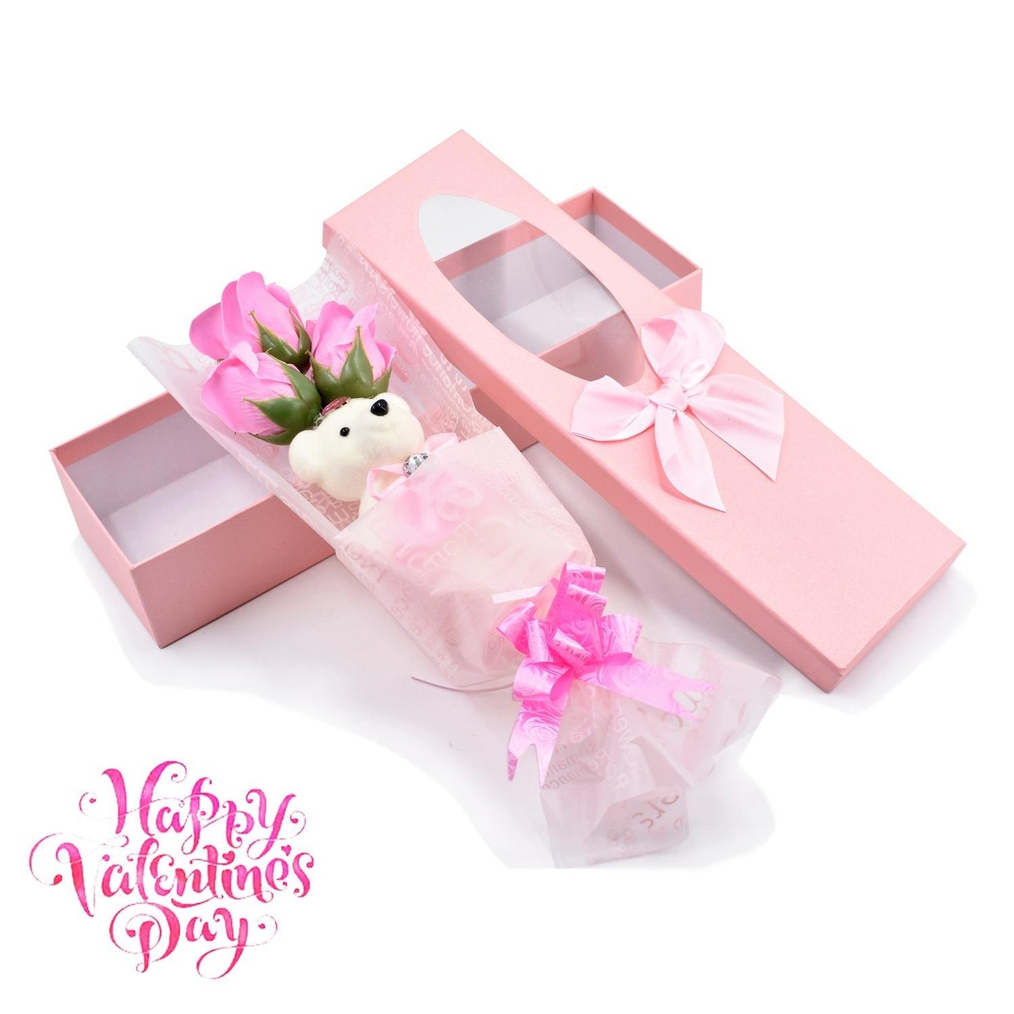 1pc Bear Valentines Romantic Rose Bouquet Flowers Artificial Roses Gift Box Birthday Gift