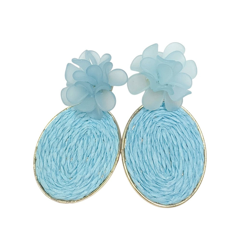 Bohemian Handwoven Raffia Rattan Flower Earrings Romantic Straw Weave Vine Drop Earrings for Women