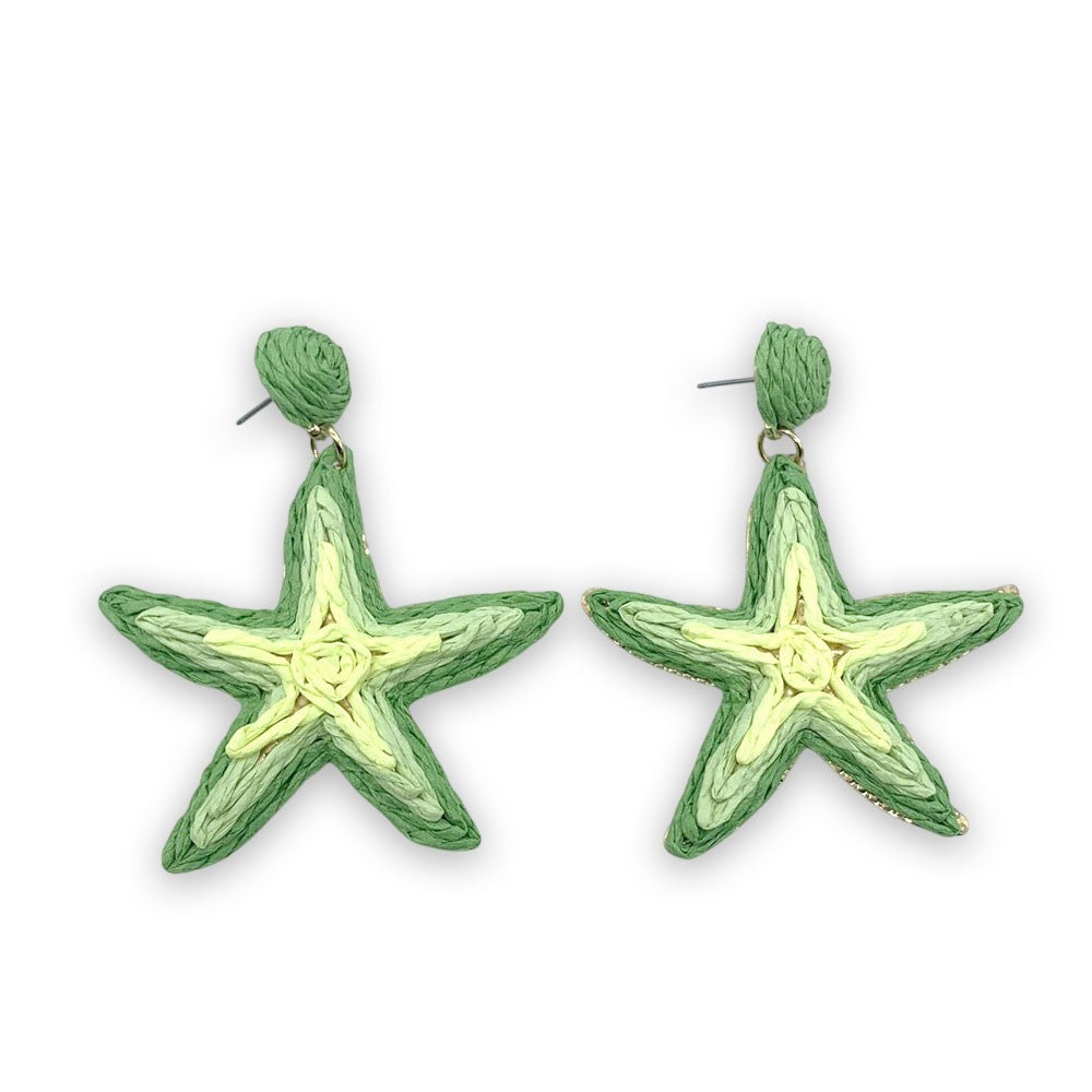 Handmade Bohemian Raffia Starfish Drop Earrings Tropical Beach-Inspired Dangle Jewelry