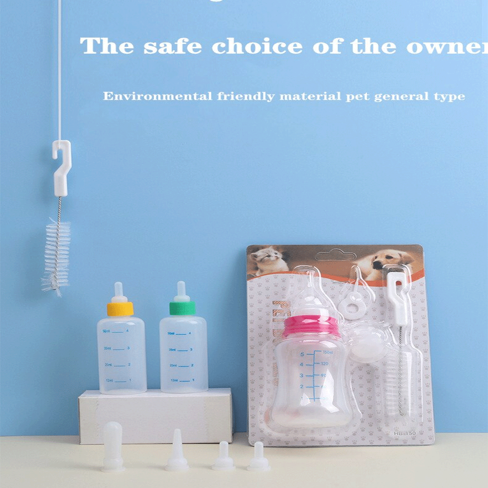 60ml Pet Nursing Bottle Set with Soft Nipples & Cleaning Brush – Newborn Kitten Puppy Feeder