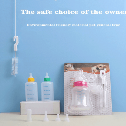 60ml Pet Nursing Bottle Set with Soft Nipples & Cleaning Brush – Newborn Kitten Puppy Feeder
