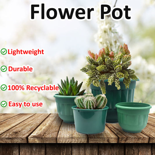 Durable Plastic Plant Pots Set - Green Round Flower Pots for Indoor & Outdoor Gardening, Multiple Sizes