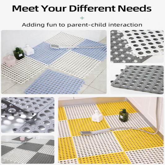 Anti-Slip Floor Mat with Drainage Holes - Waterproof, Cuttable, Interlocking Tiles for Bathroom, Kitchen, Outdoors