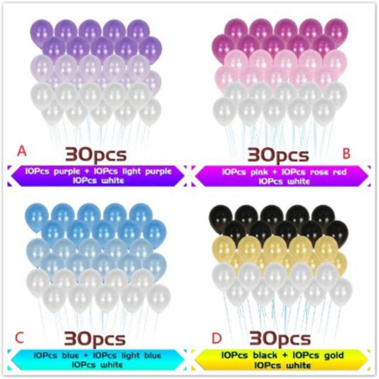 30PCS Party Balloons Set - Purple, Pink, Blue, Black & Gold | Helium & Air Latex Balloons for Birthday, Wedding, Decoration