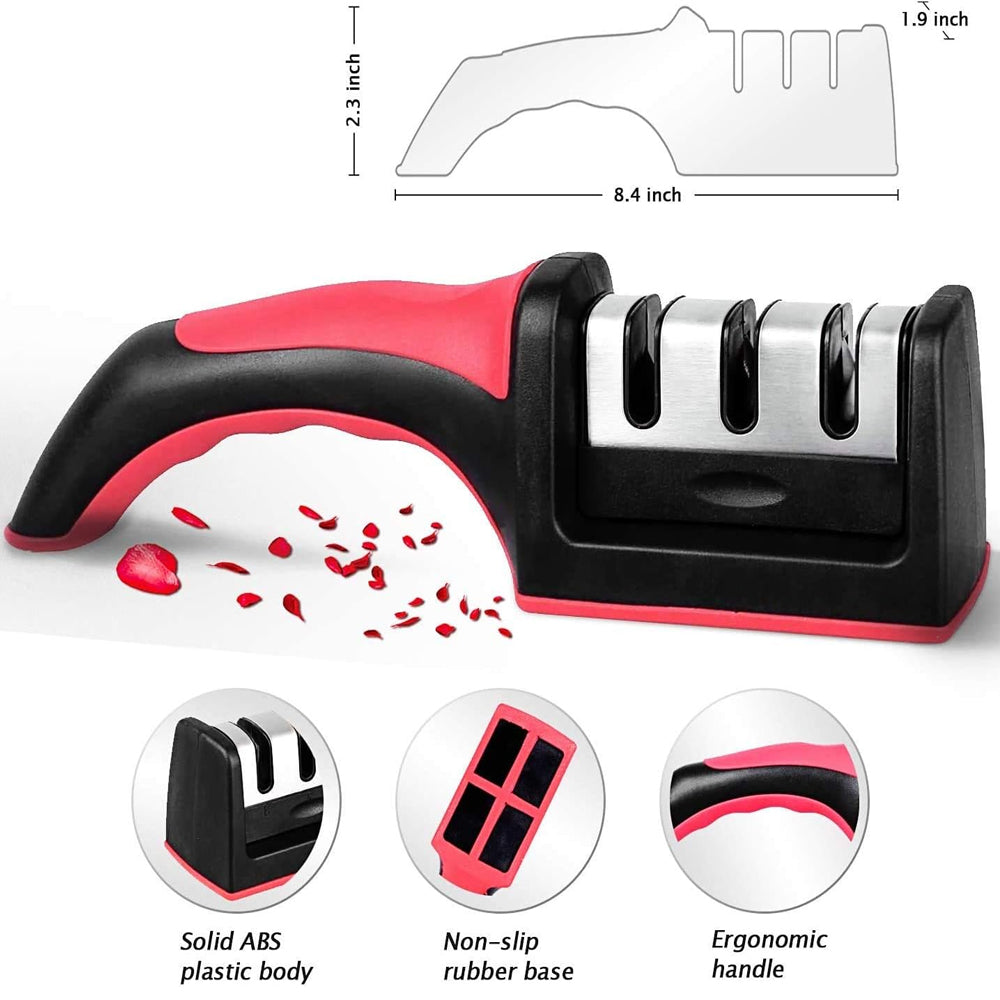 3-Stage Knife Sharpener Professional Kitchen Tool for Straight Blades – Manual Sharpening for Chef & Home Use