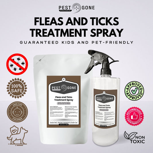 Pest Gone Fleas & Ticks Treatment Spray 1000 ml Odorless Insecticide Solution for Home, Pets, Dogs, Cats Refill Pouch and Sprayer Bottle