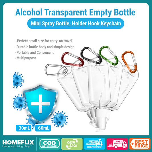 30,60ml Spray Bottle Keychain Portable Alcohol Bottles Empty Hand Sanitizer Empty Holder with Hook