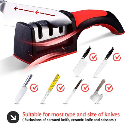 3-Stage Knife Sharpener Professional Kitchen Tool for Straight Blades – Manual Sharpening for Chef & Home Use