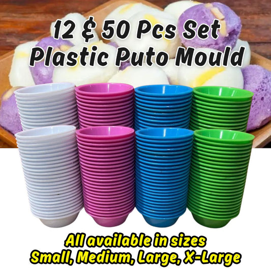 Plastic Puto Molder Set – 12 & 50 Pcs | Food-Grade Cups for Puto, Kutsinta, Steamed Rice Cakes | Small to XL Sizes