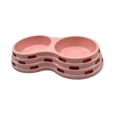 Pet Double Bowl Feeder - Durable Plastic Food & Water Dish for Dogs & Cats | Non-Slip, Easy to Clean (Multi-Color)