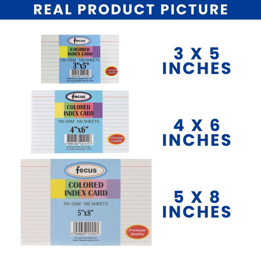 Fouce Index Card Colored Lined Premium Quality 150gsm 100 Sheets per Pack Size 3x5 4x6 5x8