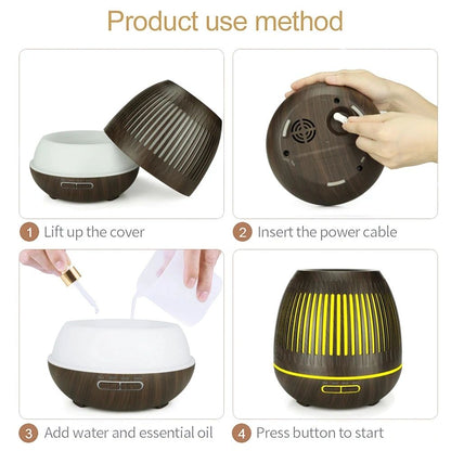 Aroma Diffuser Air Purifier With LED Lamp 7 Color Changing LED Lights Electric Wood Grain Aroma Essential Oil Diffuser Ultrasonic Air Humidifier