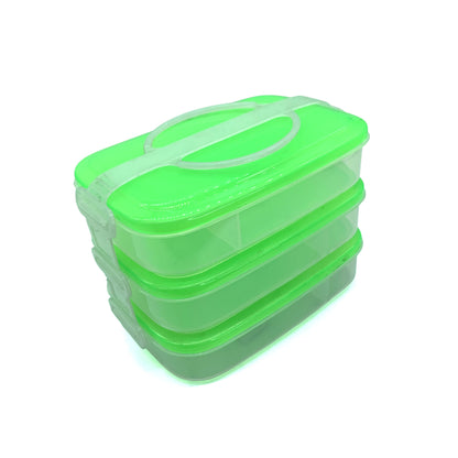 3-Layer Lunch Box with Partition – Stackable Bento Box | Transparent Bottom | Snap-On Plastic Carrier | Reusable & Lightweight Food Container
