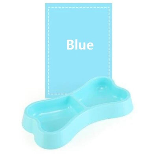 Bone-Shaped Double Pet Bowl for Dogs & Cats - Food & Water Feeder, Non-Slip Plastic Dish, Cute & Durable Design