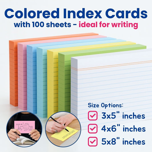 Fouce Index Card Colored Lined Premium Quality 150gsm 100 Sheets per Pack Size 3x5 4x6 5x8
