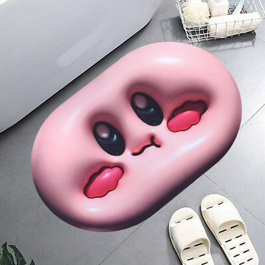 Cute Cartoon Anti-Slip Bathroom Floor Mat - Soft 3D Funny Face Rug for Home, Washable & Absorbent