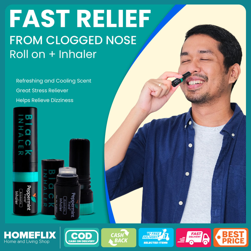 2 in 1 Black Inhaler Peppermint Field, Nasal Decongestant, Relaxing Scent Nasal Inhaler