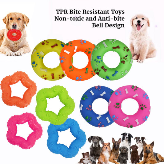 Rubber Paw Prints and Bones Doughnut Ring Squeaky Squeaker Dog Chew Toy