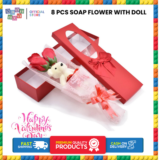 1Pc Flower with Doll Valentines Romantic Rose Bouquet Flowers Artificial Roses Gift Box