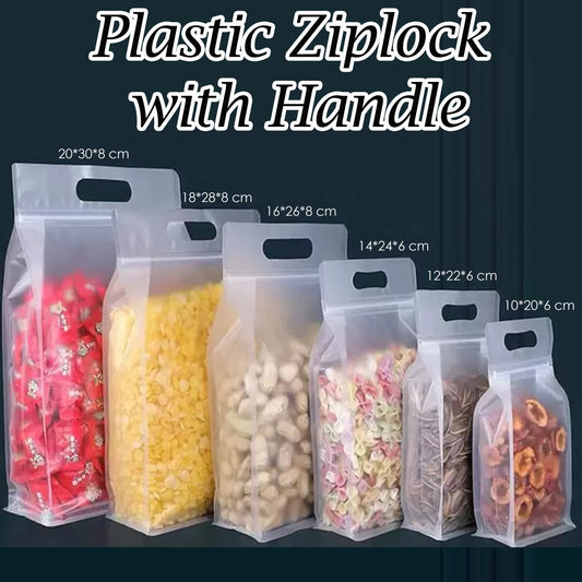 1/10/20/50Pcs Transparent Plastic Food Packaging Ziplock Bag Handle Portable Sealed Storage