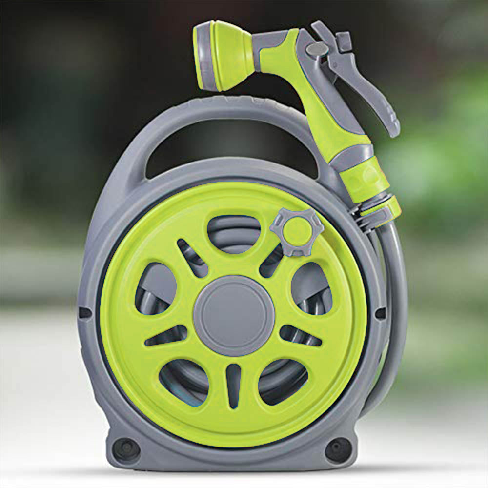 Portable Garden Hose Reel with 1.8m Inlet & 10.2m Outlet Pipe, Adjustable Spray Nozzle, Leak-Proof Water Hose for Lawn, Car Wash, Cleaning