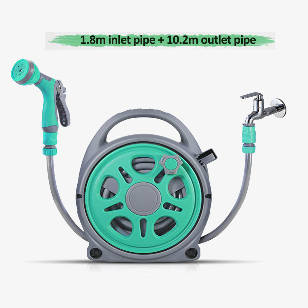 Portable Garden Hose Reel with 1.8m Inlet & 10.2m Outlet Pipe, Adjustable Spray Nozzle, Leak-Proof Water Hose for Lawn, Car Wash, Cleaning