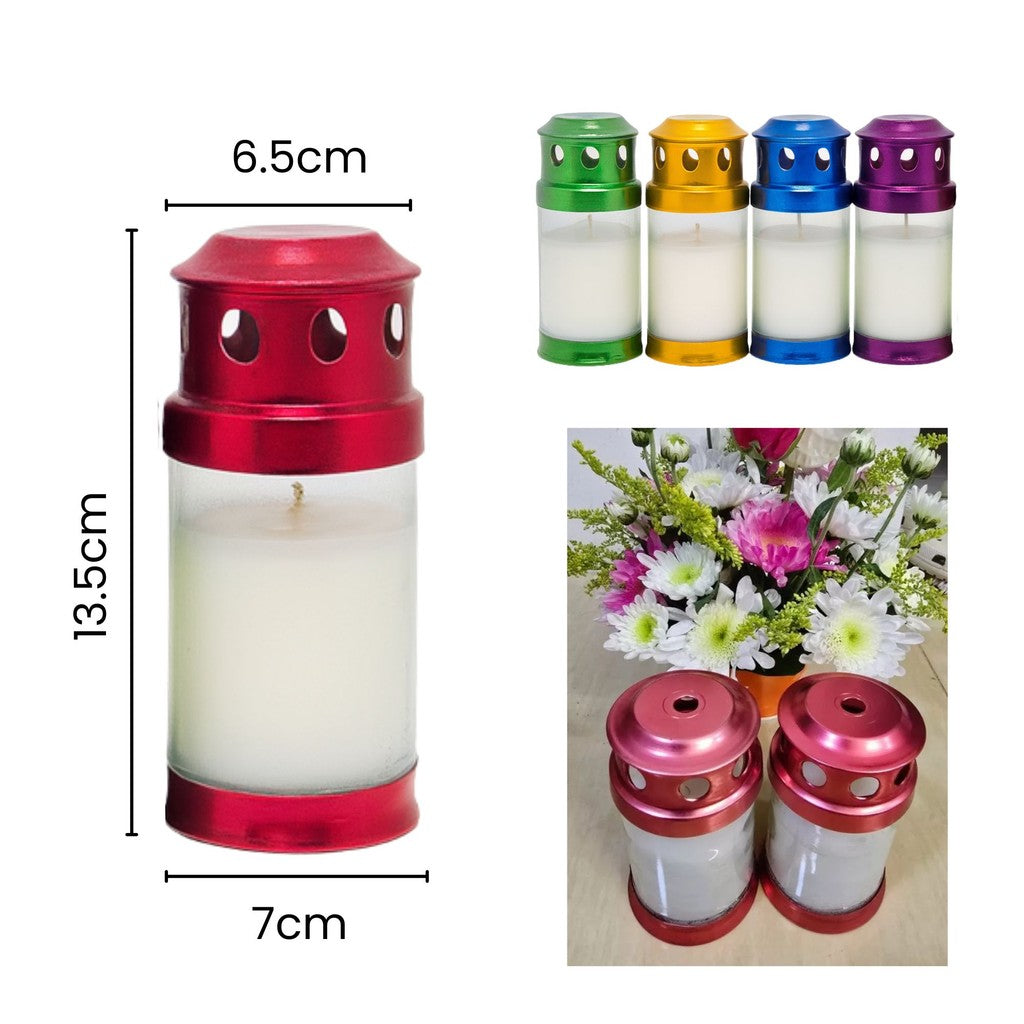 Smokeless Memorial Glass Candle with Metal Cover & Base 13.5x7cm – All Saints Day Cemetery