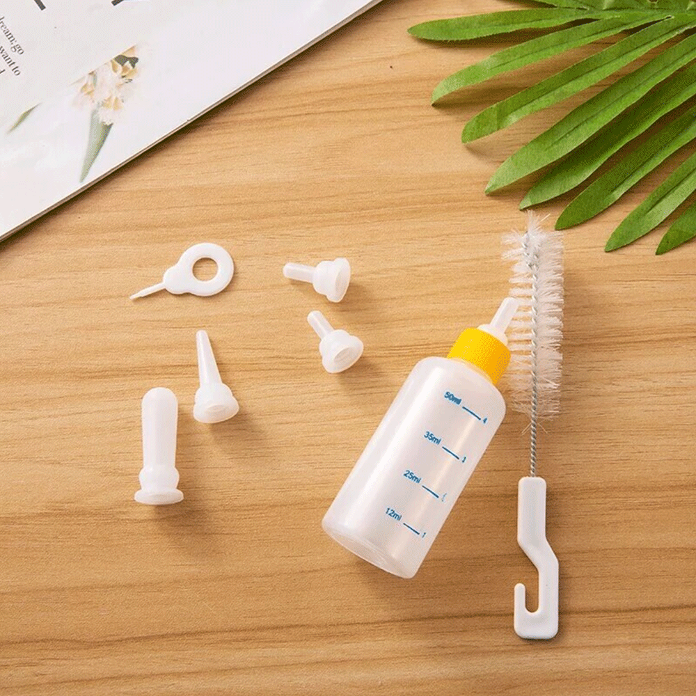 60ml Pet Nursing Bottle Set with Soft Nipples & Cleaning Brush – Newborn Kitten Puppy Feeder
