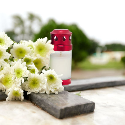 Smokeless Memorial Glass Candle with Metal Cover & Base 13.5x7cm – All Saints Day Cemetery