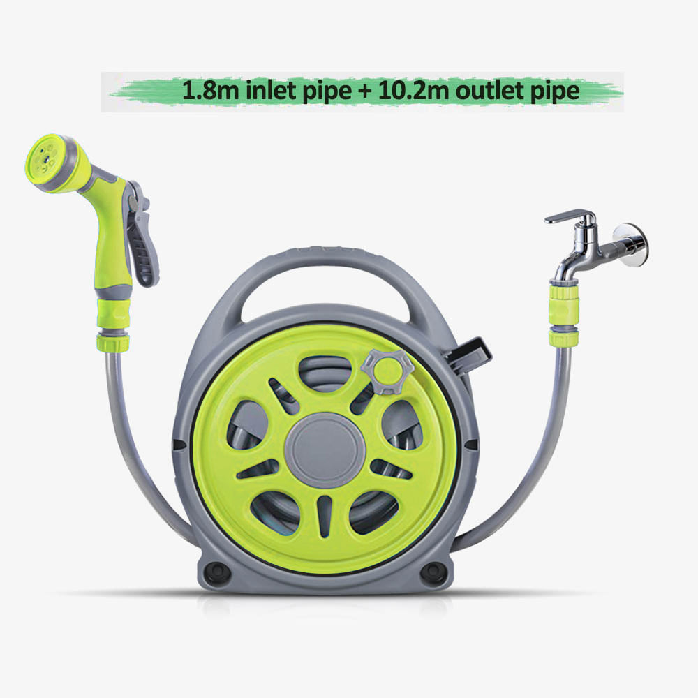 Portable Garden Hose Reel with 1.8m Inlet & 10.2m Outlet Pipe, Adjustable Spray Nozzle, Leak-Proof Water Hose for Lawn, Car Wash, Cleaning