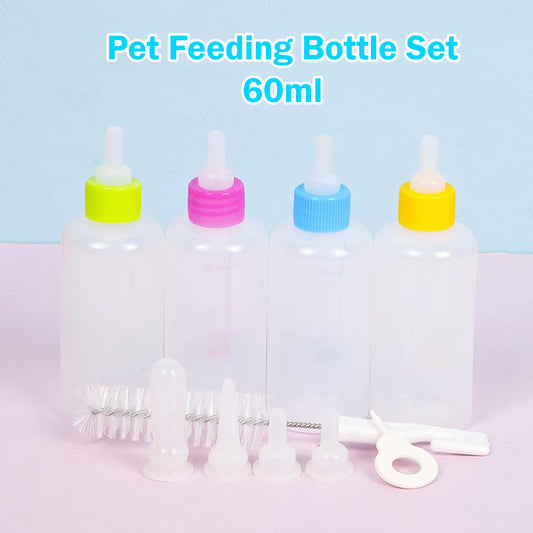 60ml Pet Nursing Bottle Set with Soft Nipples & Cleaning Brush – Newborn Kitten Puppy Feeder