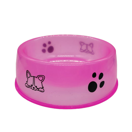 Durable Pink Pet Food & Water Bowl for Dogs & Cats - Non-Slip Plastic Dish with Paw Print Design