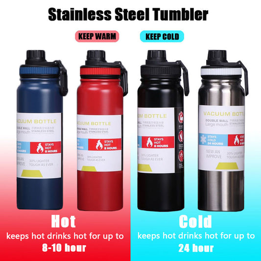800ml Insulated Tumbler Water Bottle Hot and Cold Tumbler Sport Bottle Double Wall Insulated Vacuum Flask Stainless Steel Portable Water Bottle Tumbler